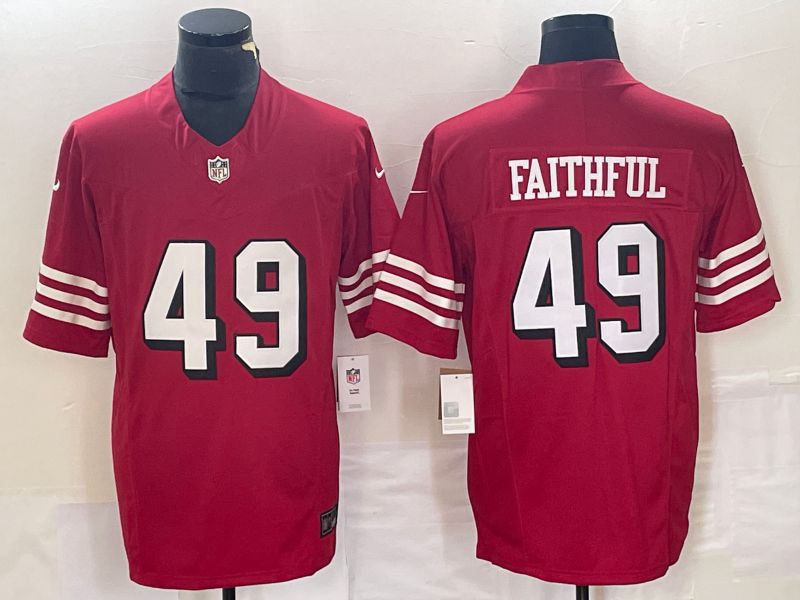 Men San Francisco 49ers #49 Faithful Red 2023 Nike Vapor Limited NFL Jersey style 3